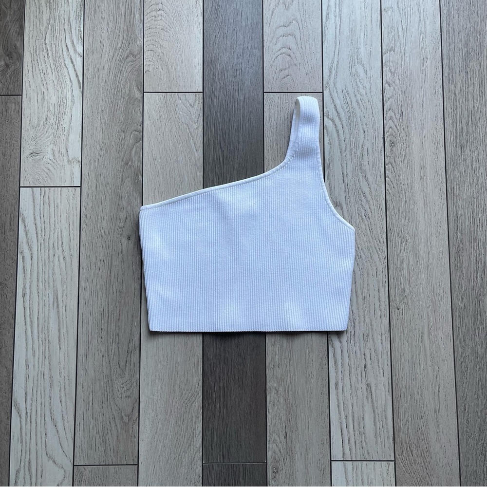 Babaton White One-Shoulder Crop Top